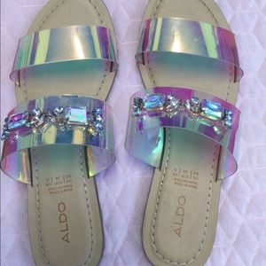 Aldo size 8.5 clear irredescent bling sandals